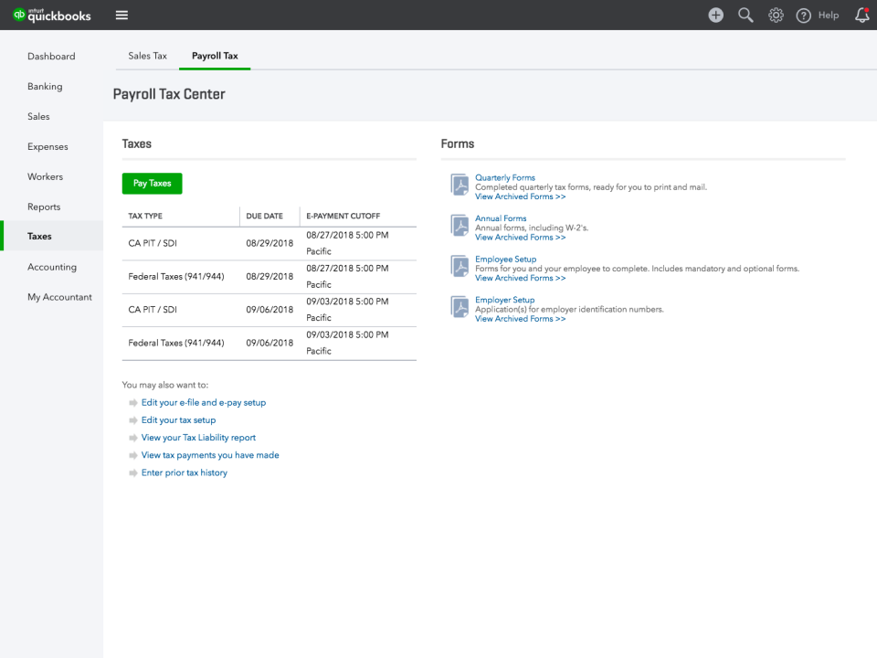 screenshot of QuickBooks Payroll